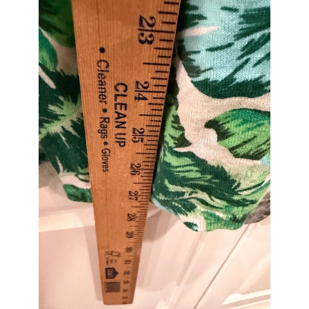 Talbots Plus Womens 2X Green Tropical Palm Leaf Cotton 3/4 Sleeve Sweater Top